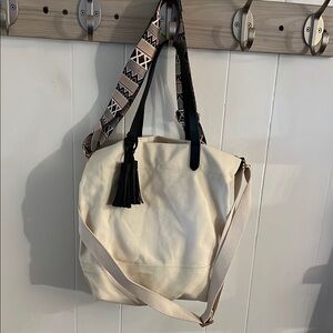 Banana Republic Cream and Black Shoulder Bag with Tassel Accents